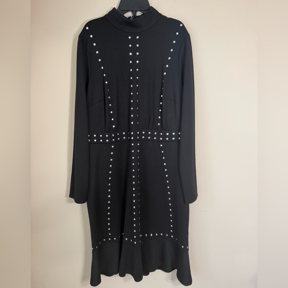 Lane Bryant Studded Long Sleeve Midi Dress Black 14 Party Elegant NWT